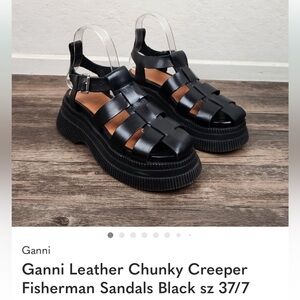 Ganni Leather Chunky Creeper Fisherman Sandals Black sz 37/7